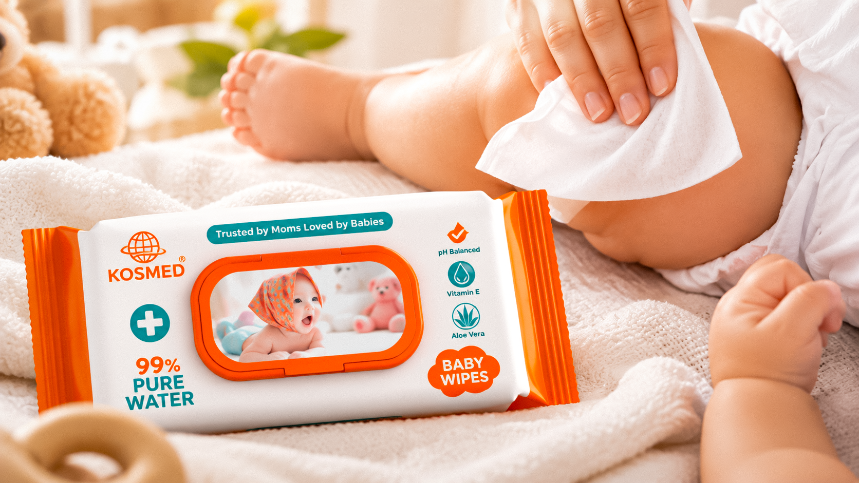 Kosmed — Baby Water Wipes Packaging presentation 2
